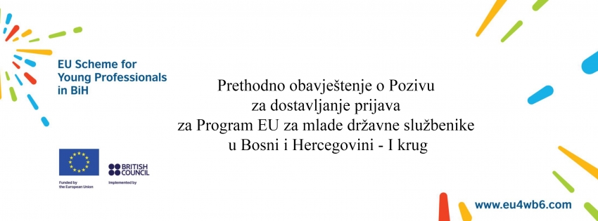 Prethodno obavještenje o Pozivu za dostavljanje prijava za Program EU za mlade državne službenike u Bosni i Hercegovini - I krug
